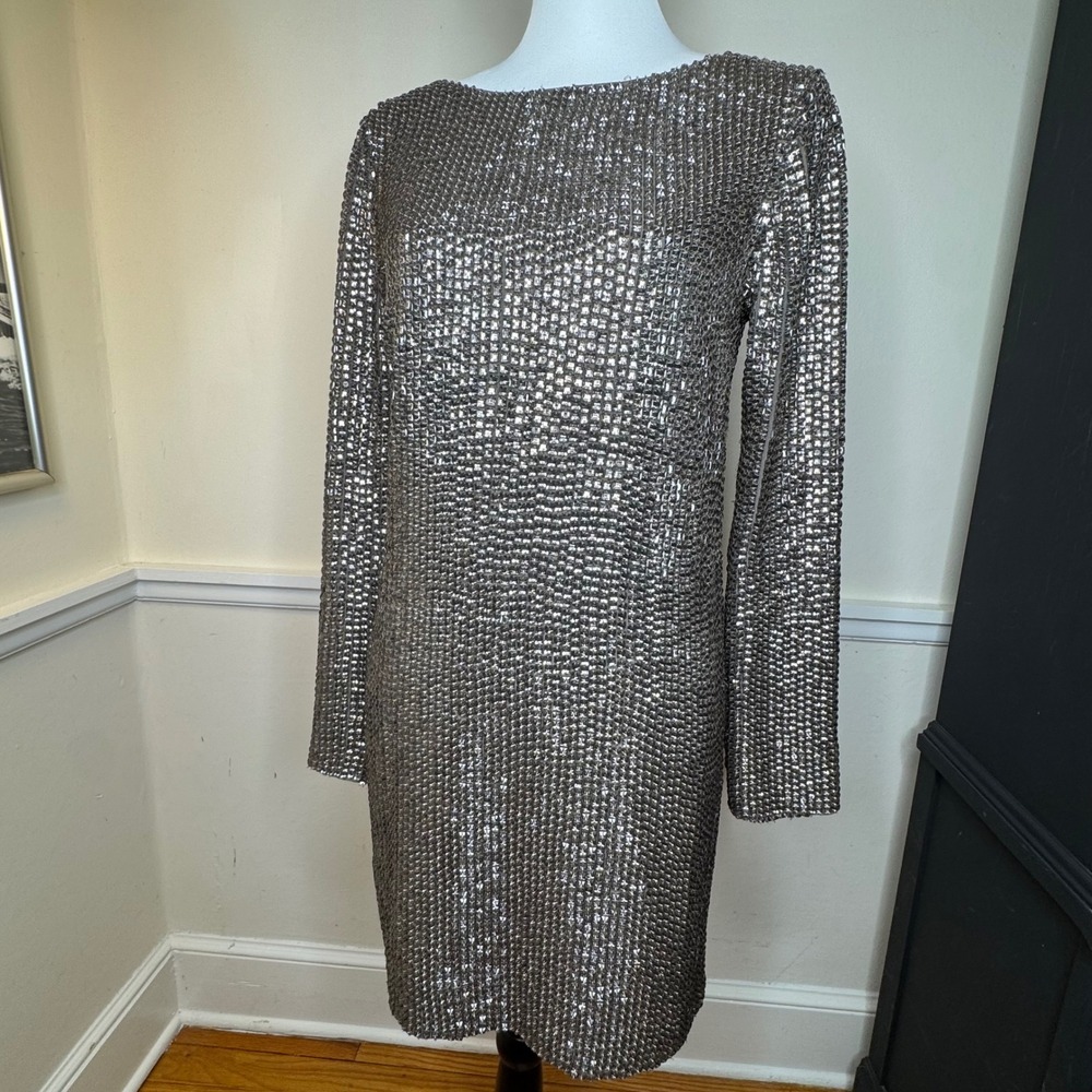 Haute Hippie Crystal Embellish Dress Women disco S Silver Long Sleeve sequin NYE